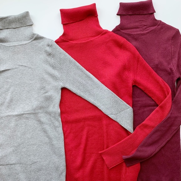 RED SLIM FIT RIBBED TURTLENECK TOP - Picture 4 of 14